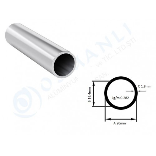 Alüminyum Boru Dış Çap 20mm X Et Kalınlık 1,8mm Alüminyum Boru Dış Çap 20mm X Et Kalınlık 1,8mm